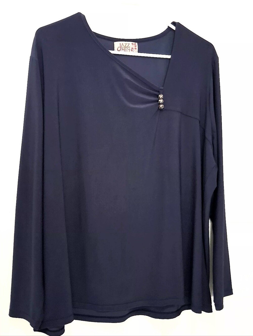 JAZZMIN Navy Long-Sleeve Asymmetrical Detail Top Size 2X